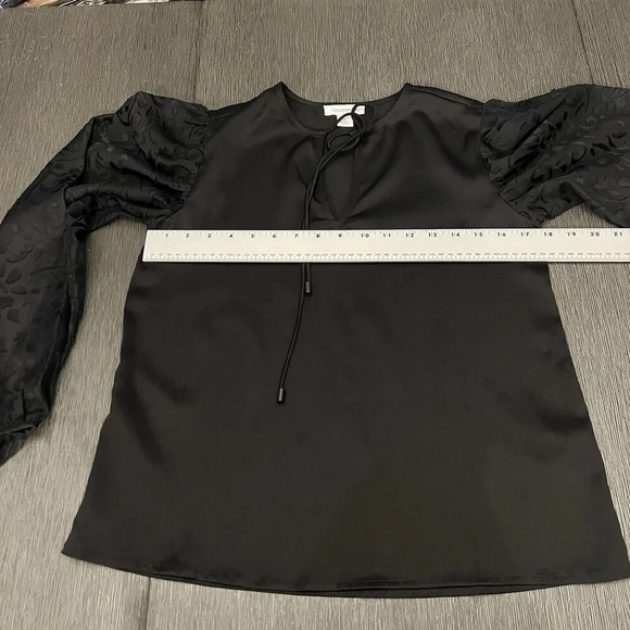 Calligraphie‎ Black Tie Front Tunic Balloon Burnout Velvet Sheer Sleeve Size XS - Picture 8 of 12